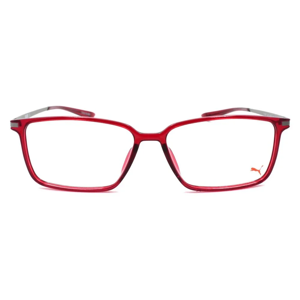 PUMA PU0114O 004 Eyeglasses Frames 55-14-145 Burgundy Red / Silver